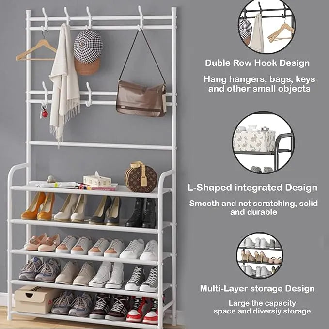 👟🧢 Multi-Functional Shoe & Hat Rack | 4-Tier Metal Shelf with Hooks