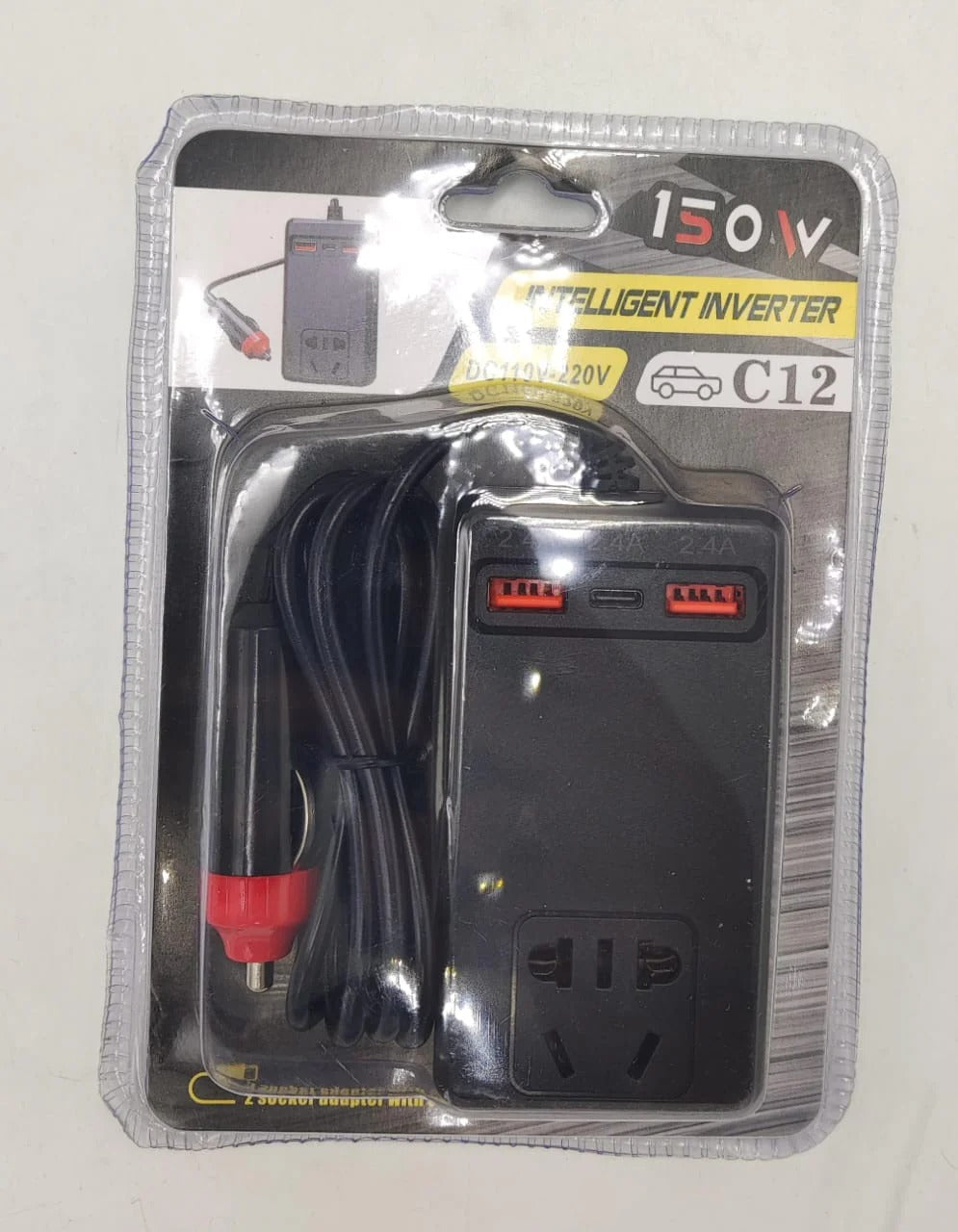 C12 Intelligent Car Power Inverter โก | 150W AC Converter with USB-A & USB-C Ports ๐๐