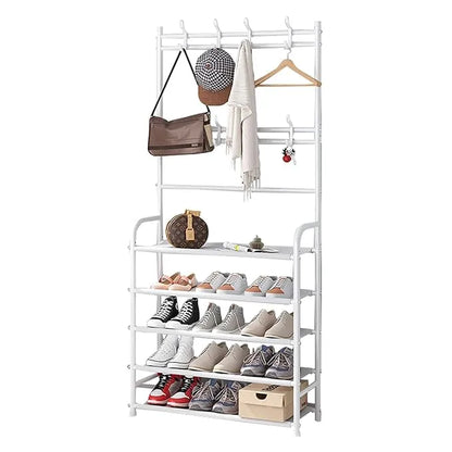 👟🧢 Multi-Functional Shoe & Hat Rack | 4-Tier Metal Shelf with Hooks