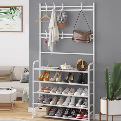 👟🧢 Multi-Functional Shoe & Hat Rack | 4-Tier Metal Shelf with Hooks