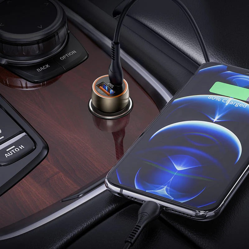 Hoco Blue Whale Car Charger (Z46A) ⚡ | 20W Type-C + 18W USB Fast Charging Adapter 🚗🔋